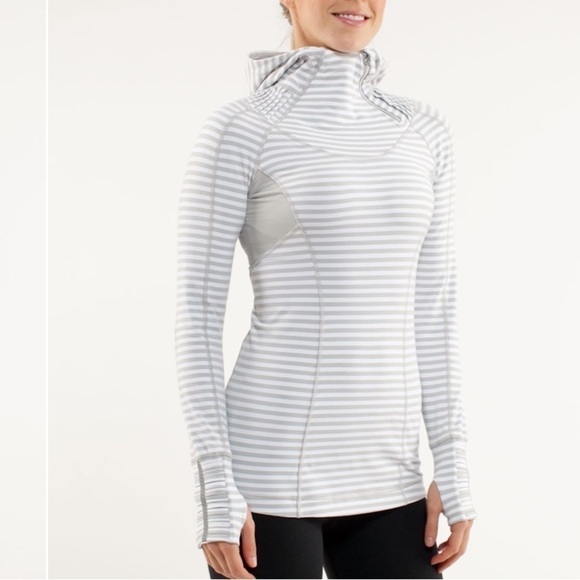LULULEMON rare Run Back On Track Pullover Silver Spoon Narrow Bold Multi Stripe. - Picture 2 of 16